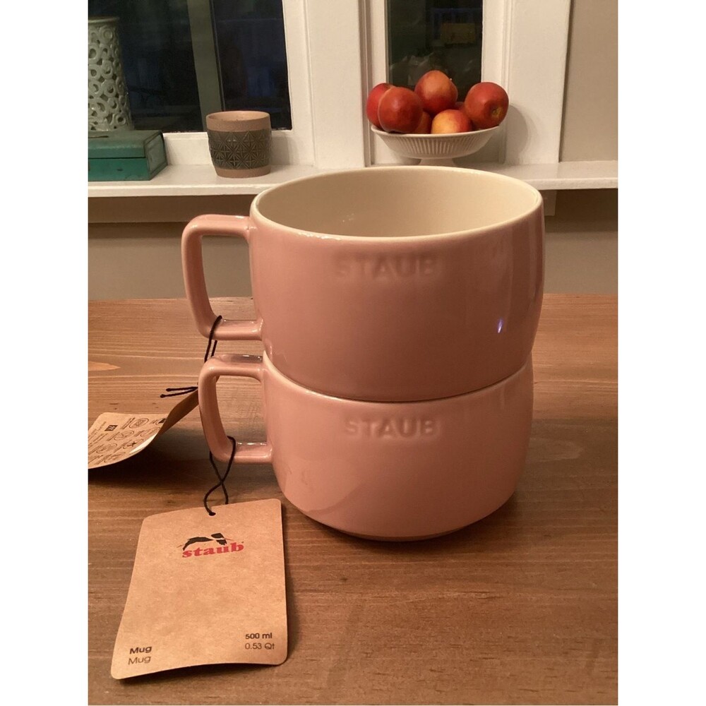 STAUB SET OF 2 17 oz BLUSH COLORED STACKABLE CERAMIC MUG New With Tag